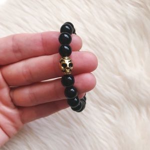 Black Onyx Stretch Skull Bracelet